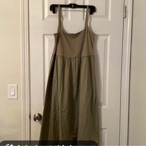 Simple Two-Tone Scoop Neck Maxi Dress - Olive & Taupe